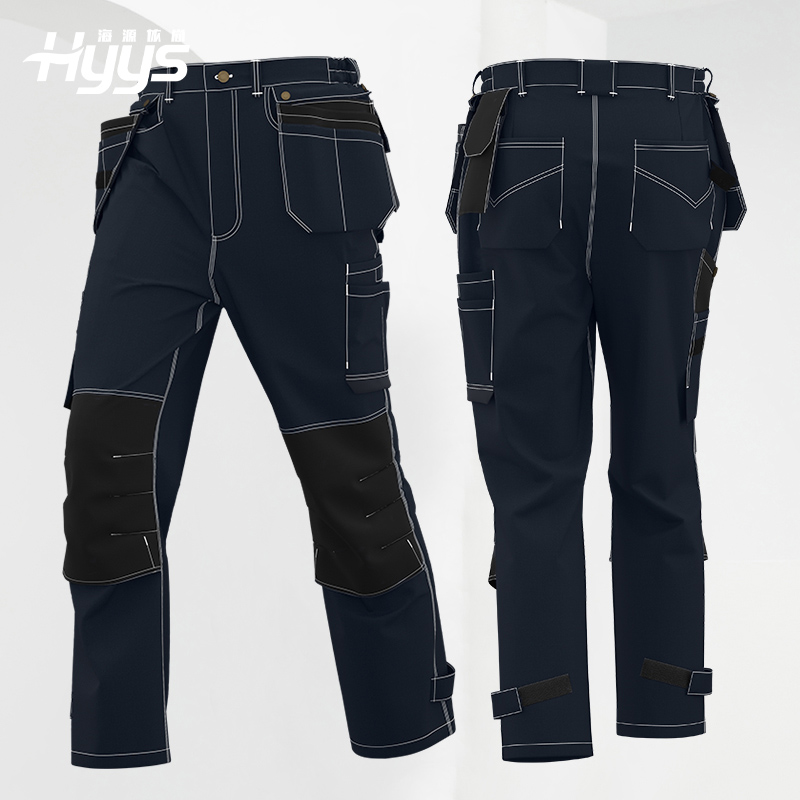 WQ256 全棉飞兜款工作裤可拆卸耐磨印字建筑工人车间工厂裤子劳保裤定制