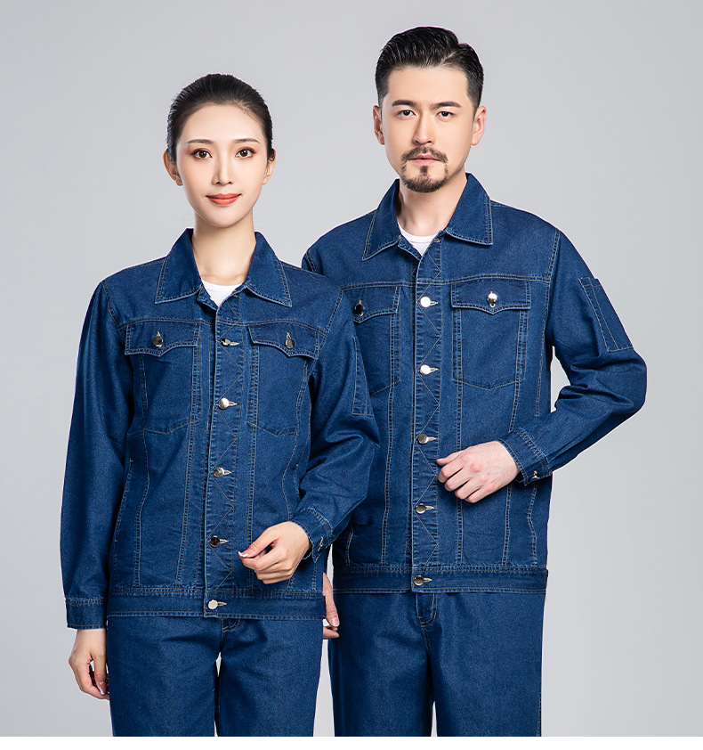 NZ010X 夏季牛仔工作服定制男耐磨长袖薄款定印绣字制电焊车间汽修劳保服(图12)