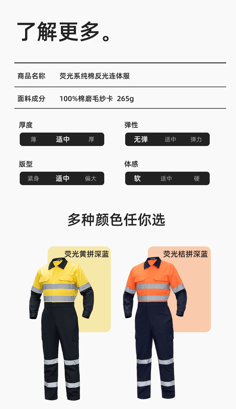 WQ2119LT 纯棉春秋连体劳保工作服荧光黄桔煤矿井下印字反光条工地衬衣(图10)