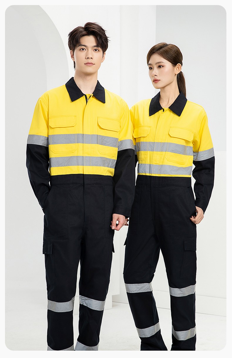WQ2119LT 纯棉春秋连体劳保工作服荧光黄桔煤矿井下印字反光条工地衬衣(图16)