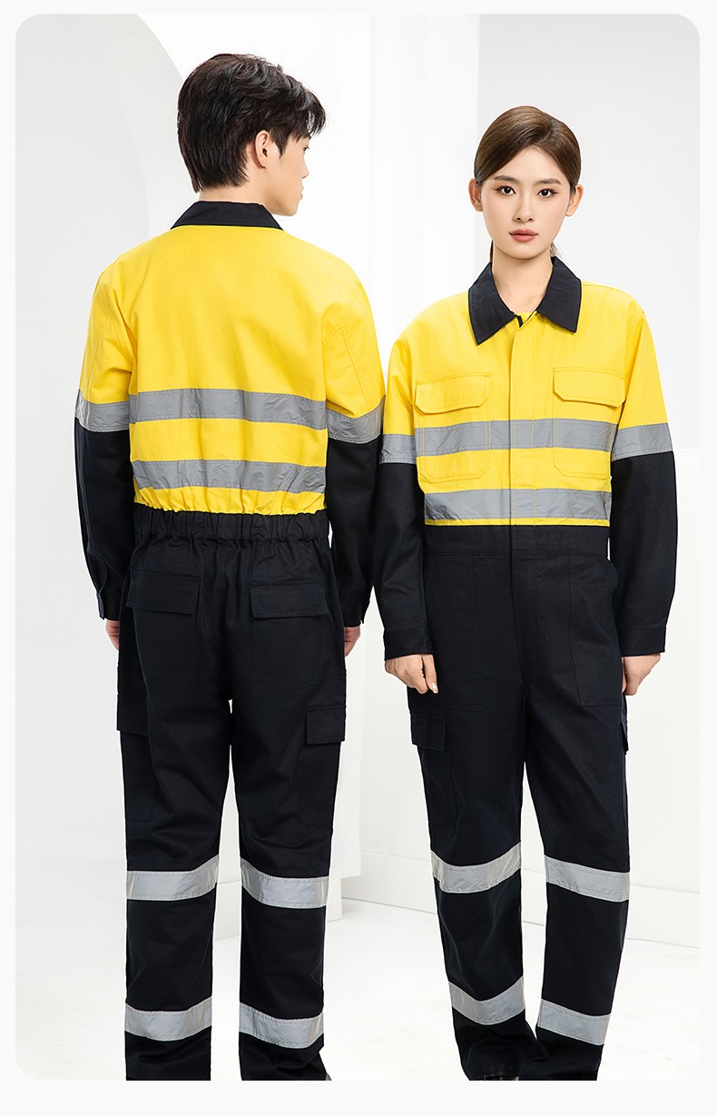 WQ2119LT 纯棉春秋连体劳保工作服荧光黄桔煤矿井下印字反光条工地衬衣(图17)