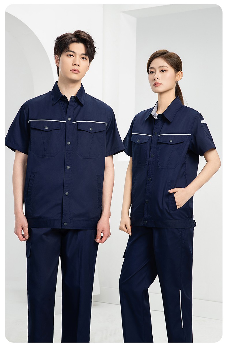 DM241D 海源夏季纯色工作服套装定制薄款反光条纽扣外套耐磨耐脏劳保服(图12)