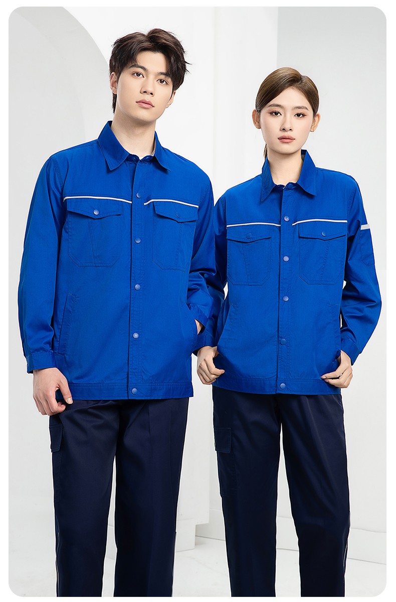 DM241D 海源夏季纯色工作服套装定制薄款反光条纽扣外套耐磨耐脏劳保服(图18)