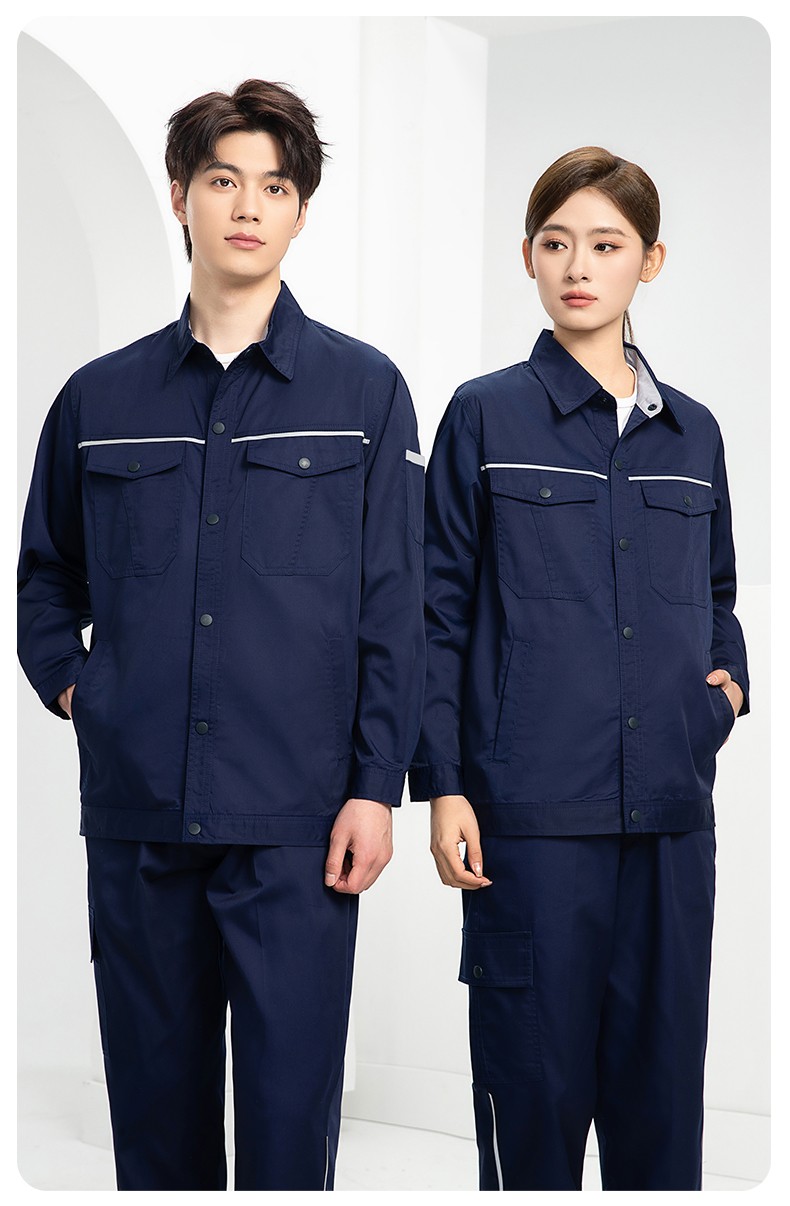 DM241D 海源夏季纯色工作服套装定制薄款反光条纽扣外套耐磨耐脏劳保服(图20)