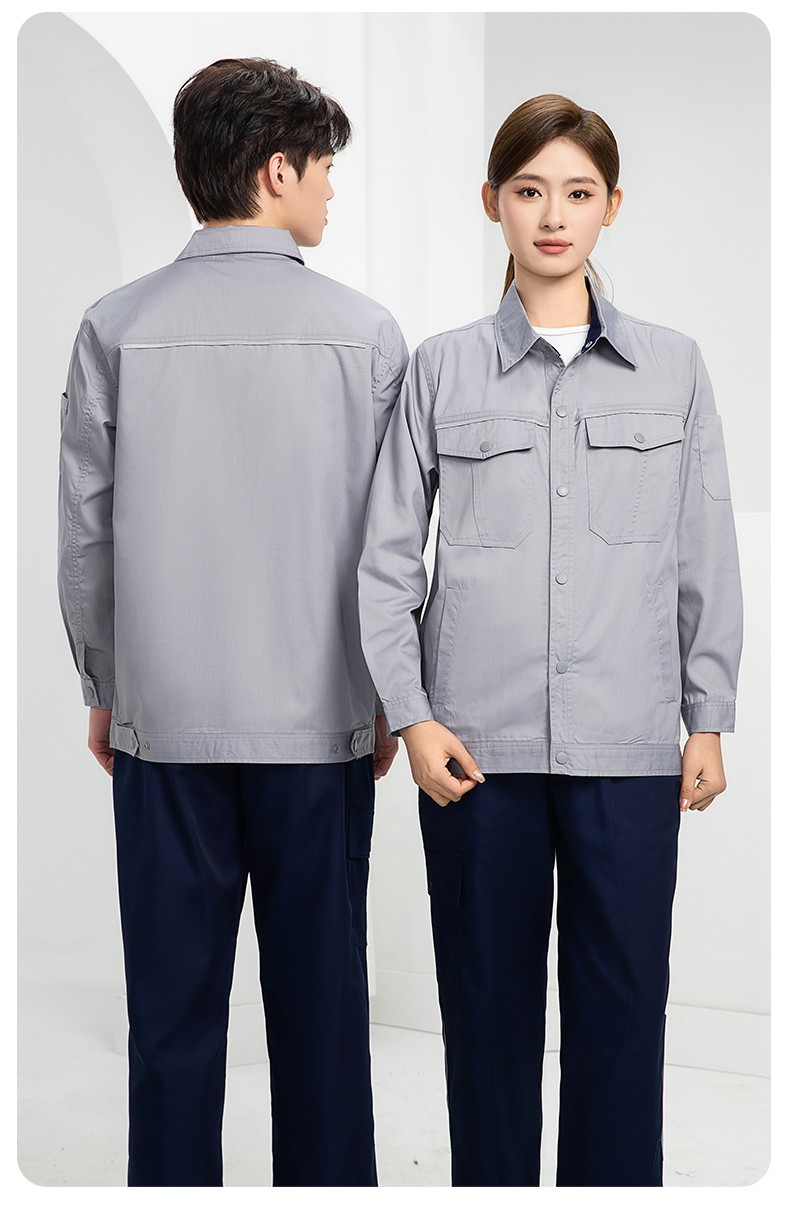 DM241D 海源夏季纯色工作服套装定制薄款反光条纽扣外套耐磨耐脏劳保服(图22)