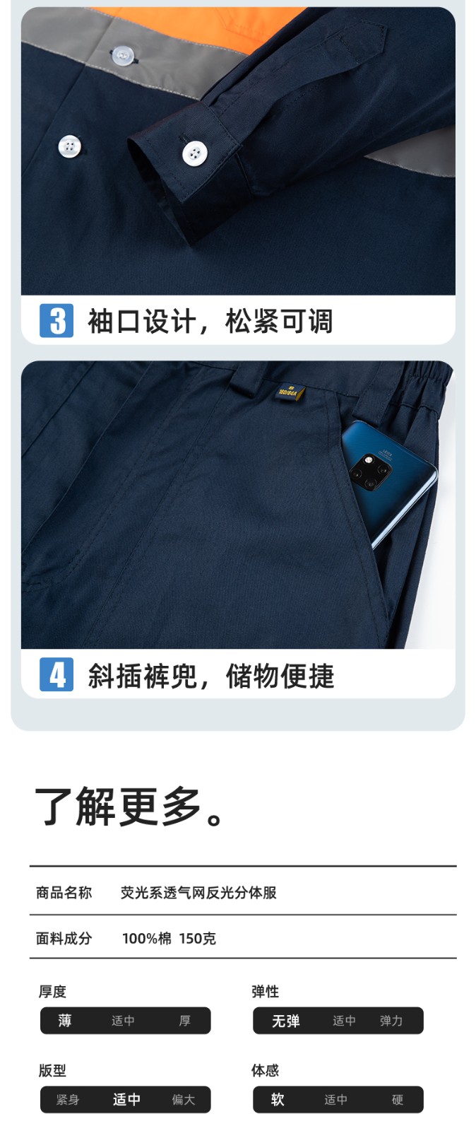 WQ2119X 夏季薄款反光条工作服印LOGO透气车间厂服拉链款立领工装外贸(图9)