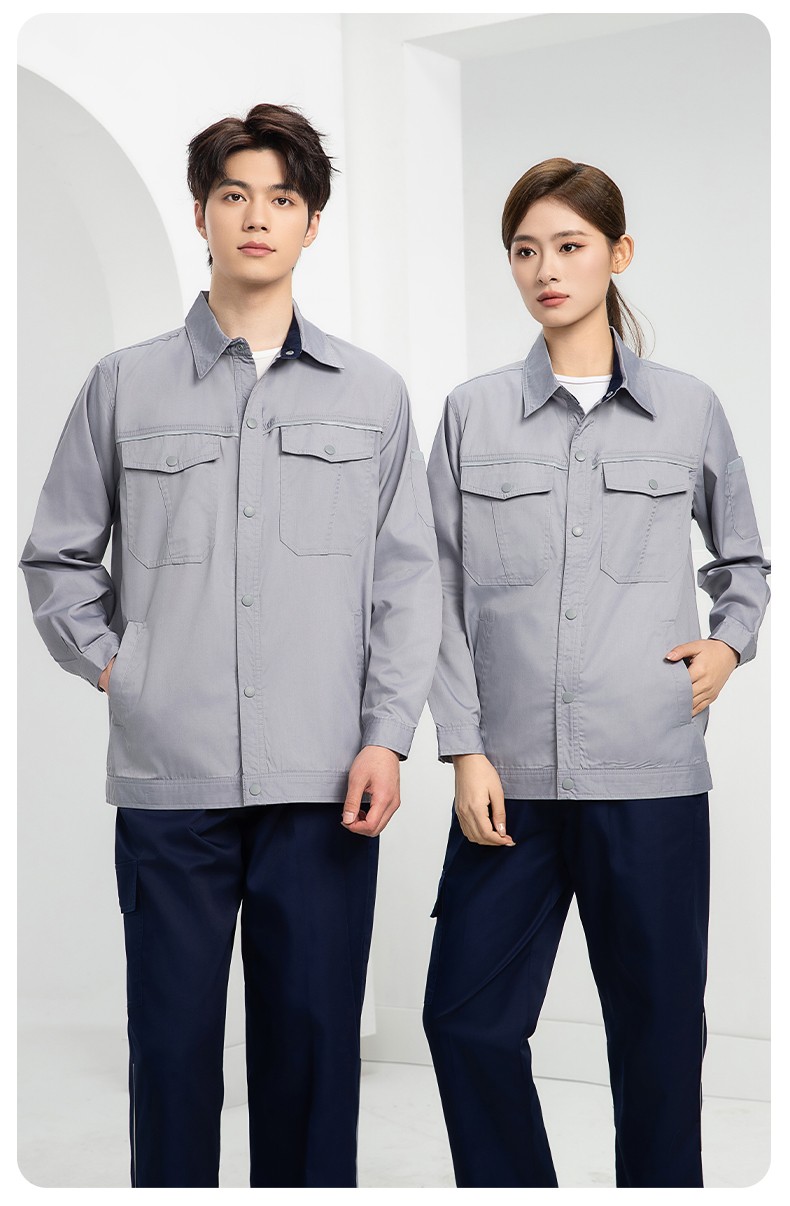DM241X 海源夏季长袖薄款工作服套装反光条纽扣套装耐磨机修劳保工装定制(图21)