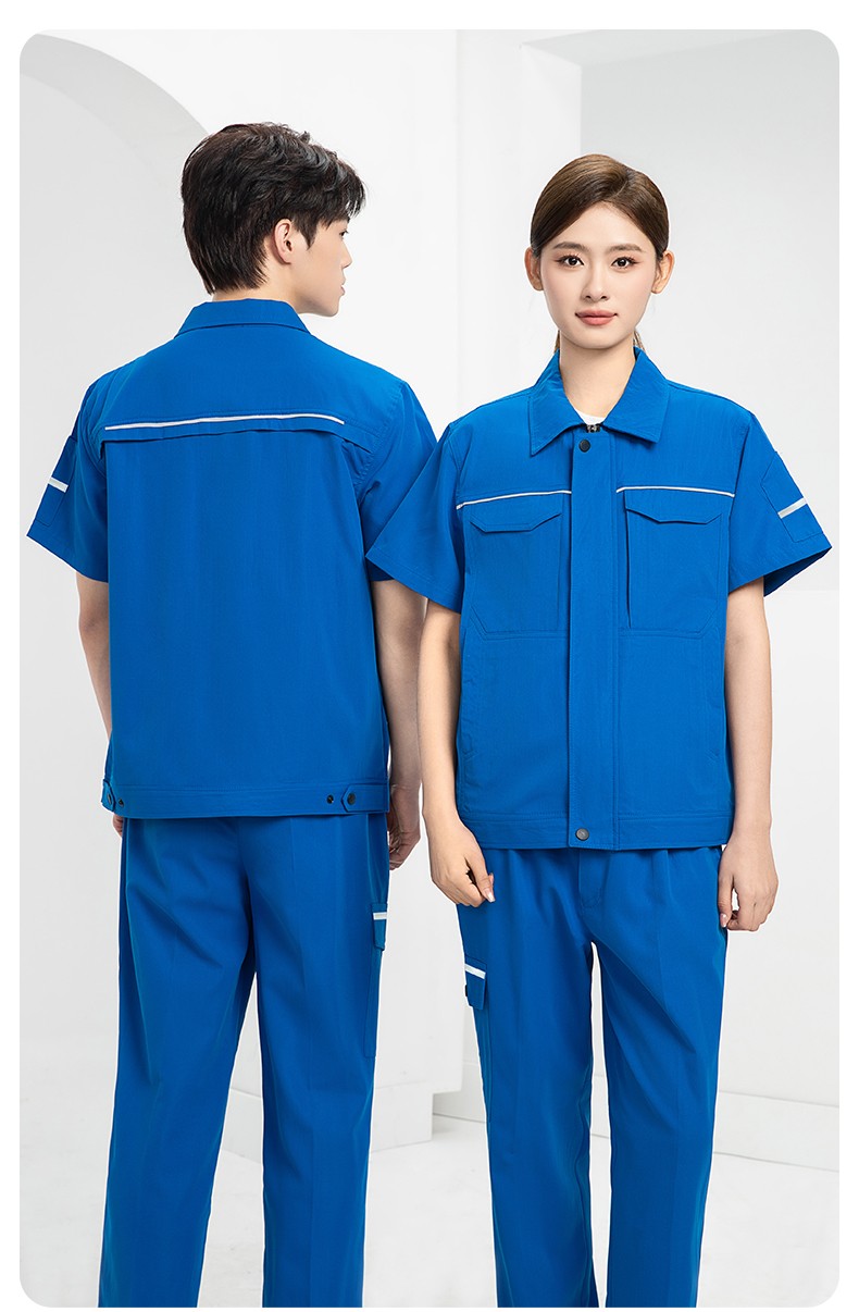 DM242D 夏季短袖工作服薄款反光条纯色外套印字工厂厂服汽修工地劳保服(图16)