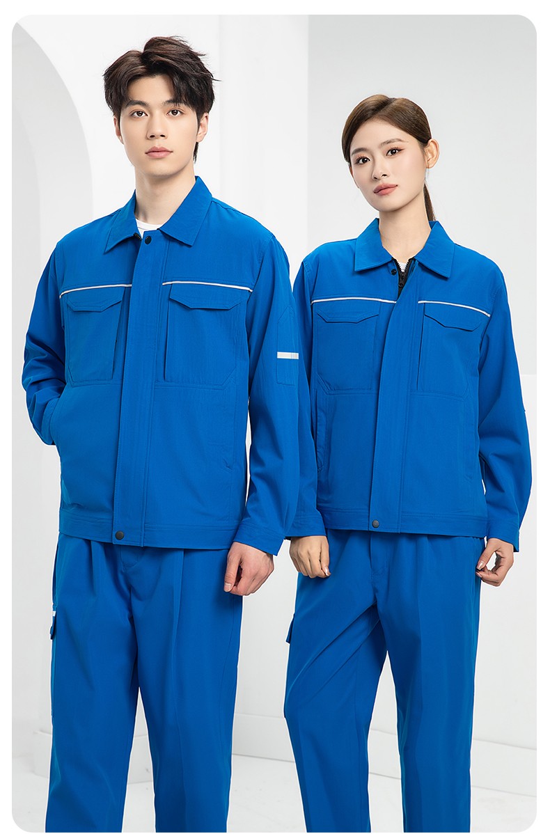 DM242D 夏季短袖工作服薄款反光条纯色外套印字工厂厂服汽修工地劳保服(图18)