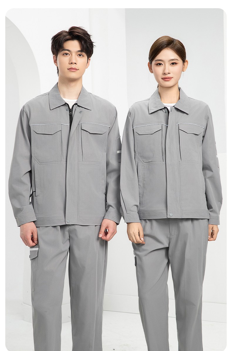 DM242D 夏季短袖工作服薄款反光条纯色外套印字工厂厂服汽修工地劳保服(图19)