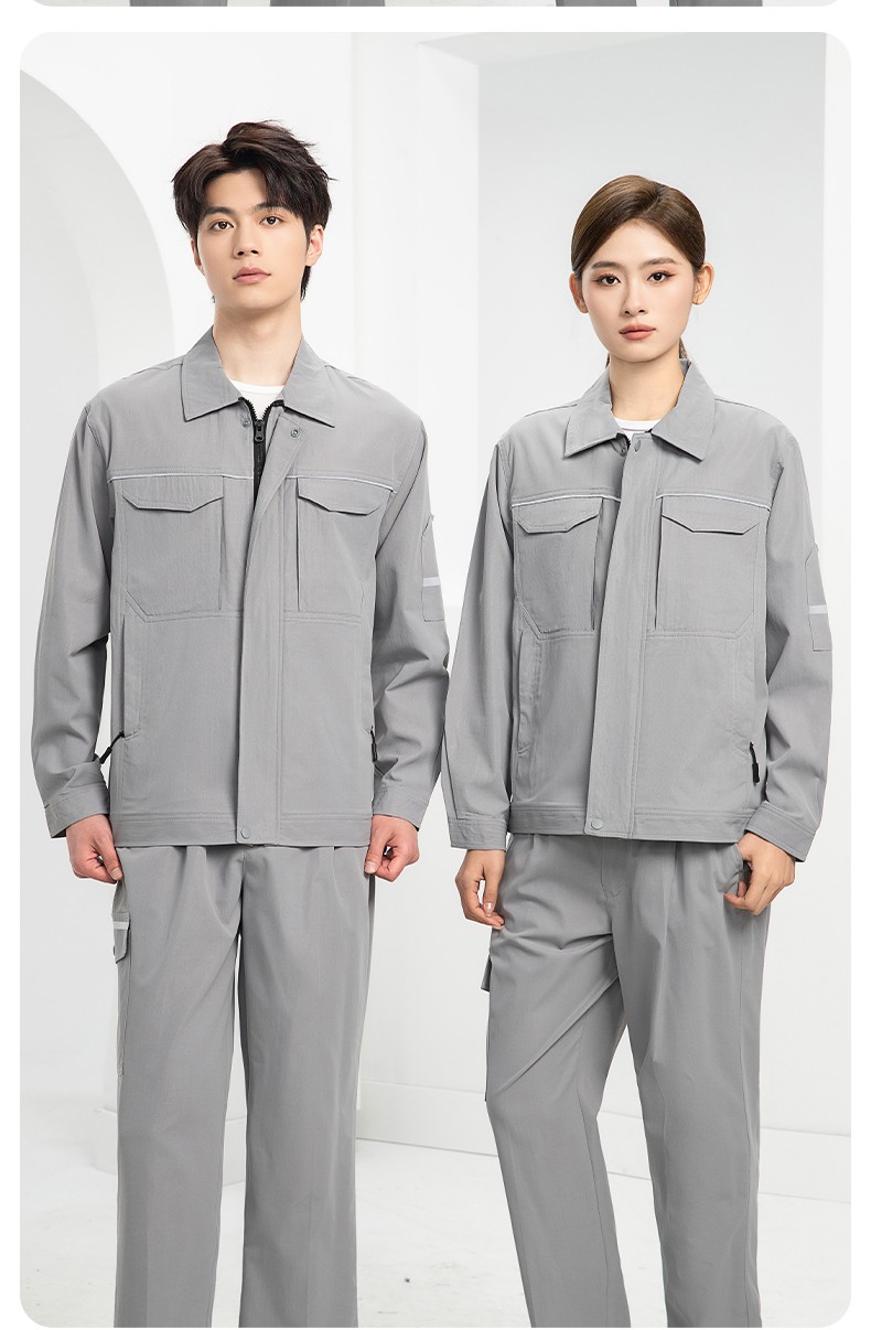 DM242D 夏季短袖工作服薄款反光条纯色外套印字工厂厂服汽修工地劳保服(图20)