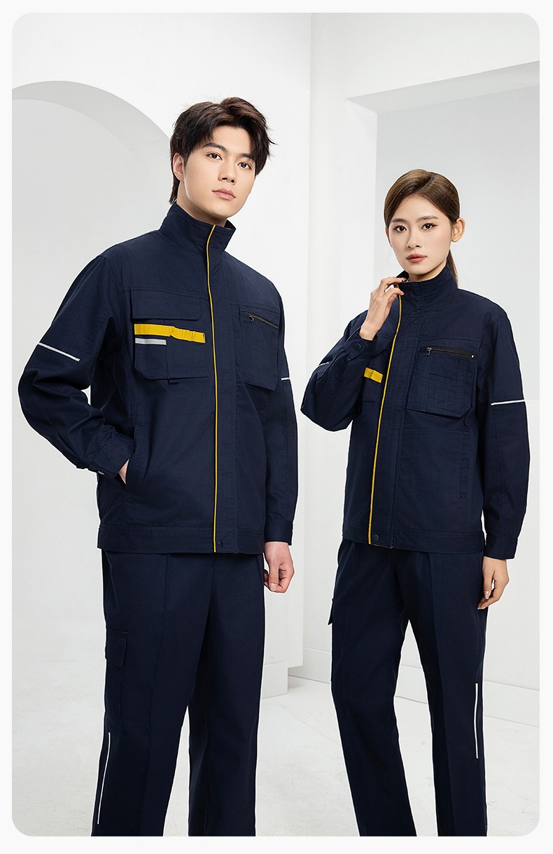 DM2316 海源春秋工作服男长袖套装印字LOGO反光条工装车间工人夹克劳保服(图13)