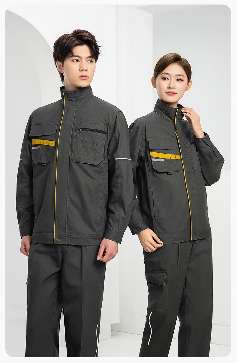 DM2316 海源春秋工作服男长袖套装印字LOGO反光条工装车间工人夹克劳保服(图17)