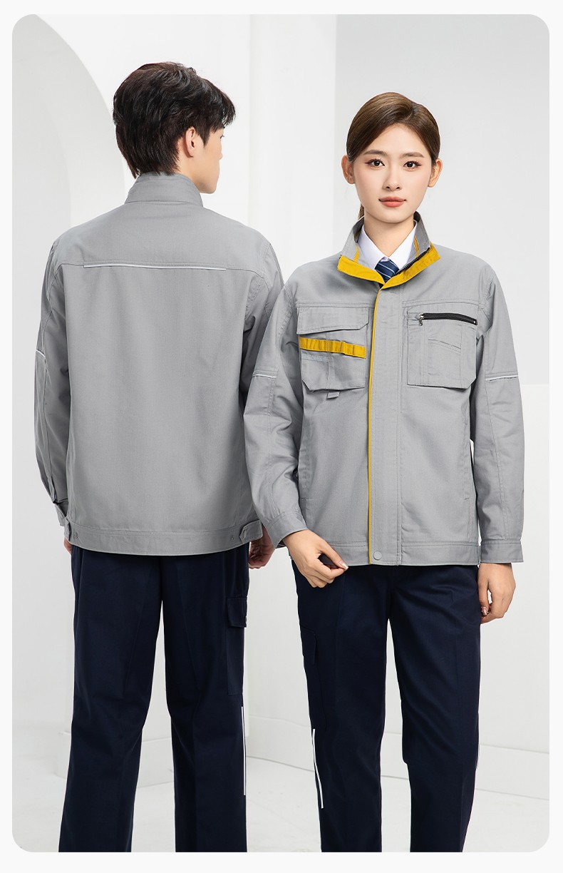 DM2316 海源春秋工作服男长袖套装印字LOGO反光条工装车间工人夹克劳保服(图19)