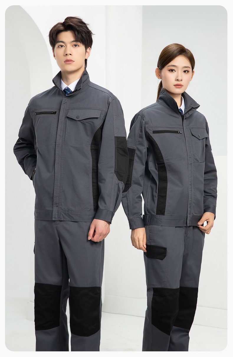 DM2312 海源春秋拼色工作服男印字LOGO加固耐磨劳保服工厂车间工装机修服(图13)