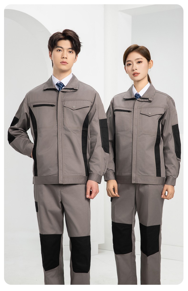 DM2312 海源春秋拼色工作服男印字LOGO加固耐磨劳保服工厂车间工装机修服(图16)