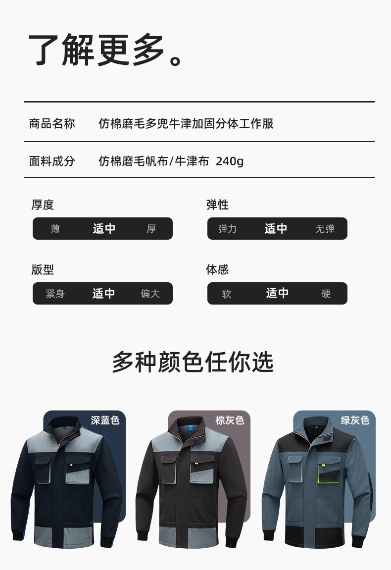 WF288 春秋工作服男多兜加固耐磨劳保服印字套装车间厂服拉链款立领工装(图10)