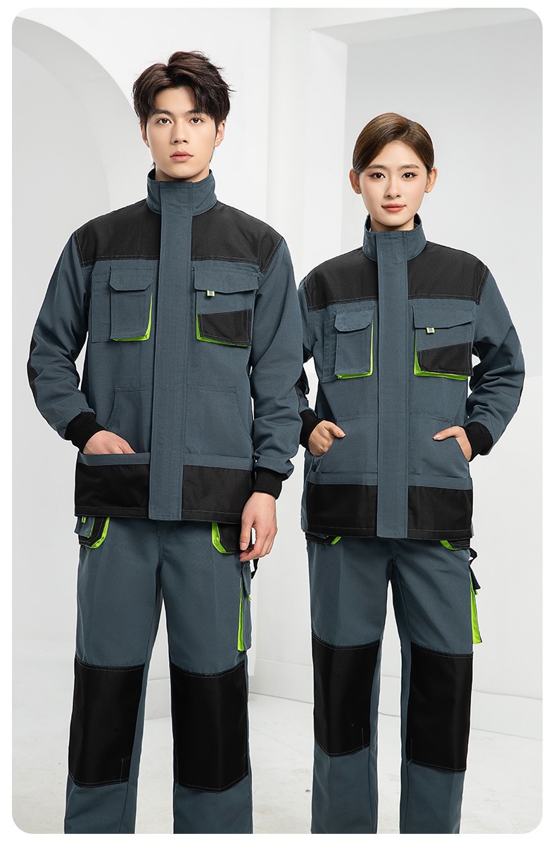 WF288 春秋工作服男多兜加固耐磨劳保服印字套装车间厂服拉链款立领工装(图15)