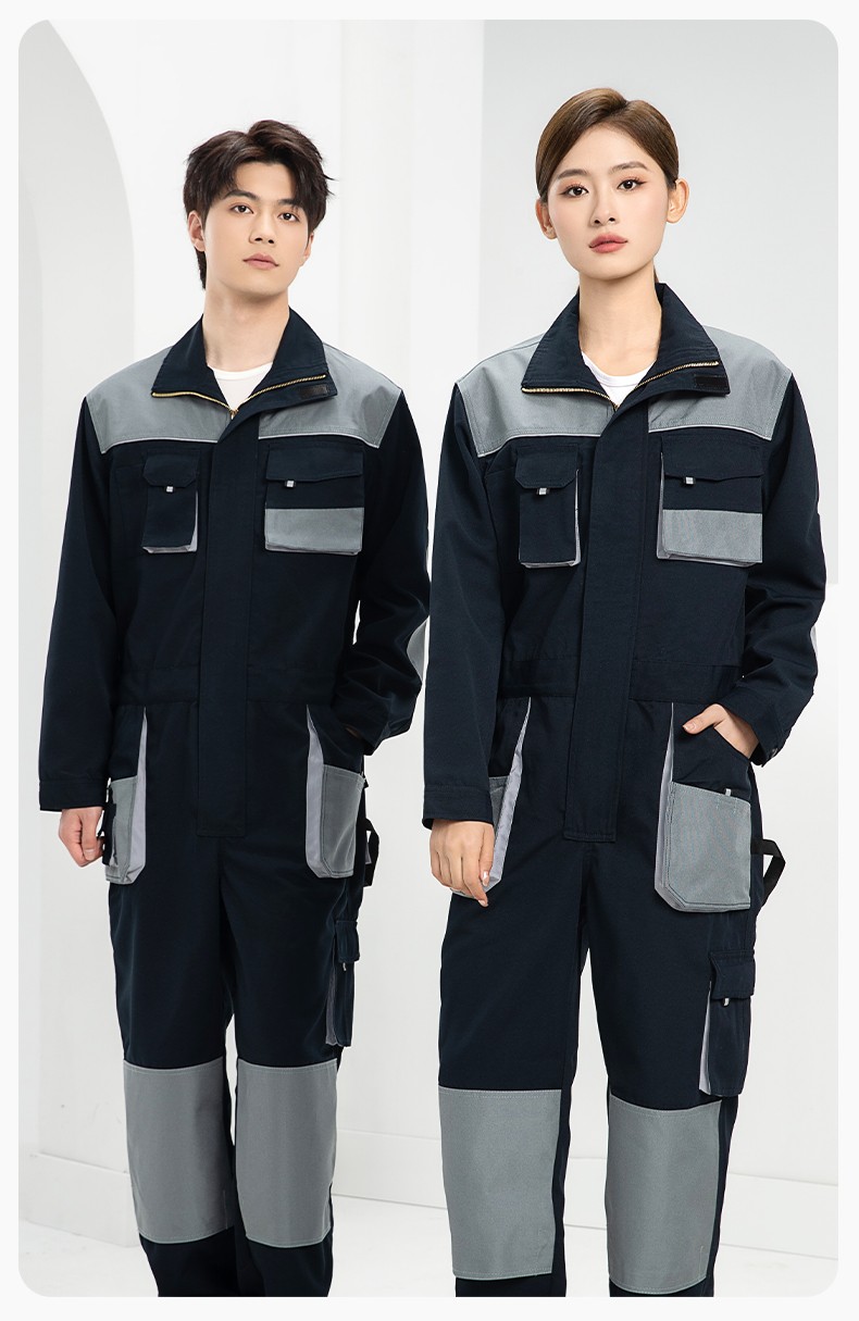 WF289 海源春秋连体工作服男印字多兜牛津加固耐磨劳保服工厂车间厂服(图13)