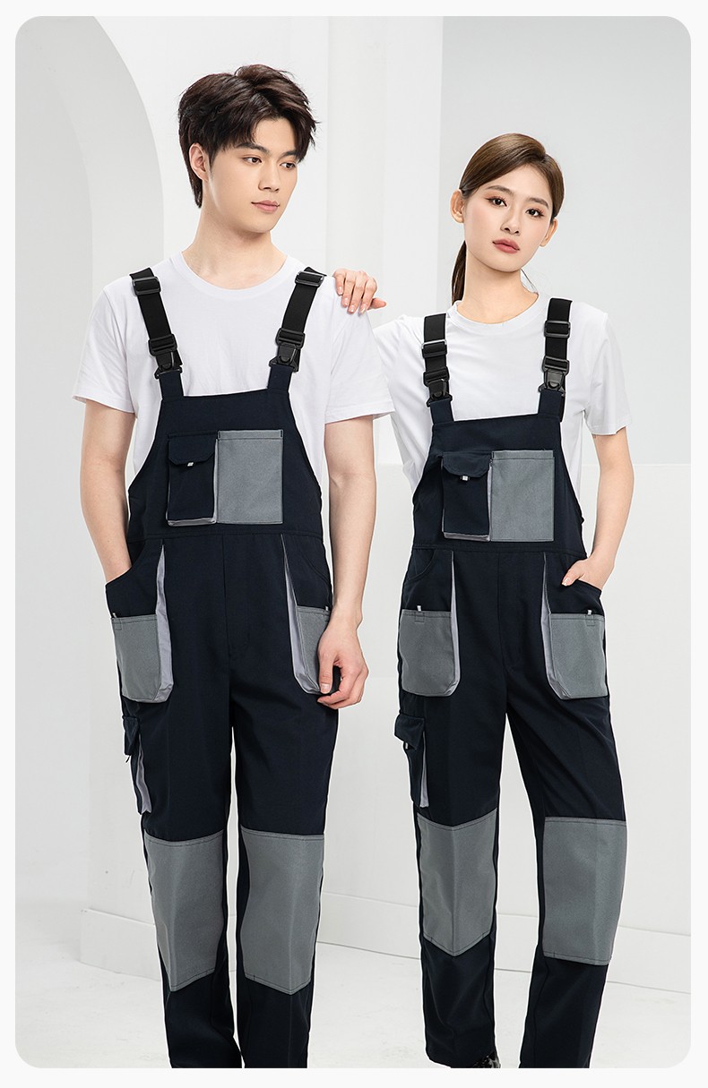 WF290 海源春秋背带工装男多兜牛津加固耐磨印LOGO机修连体厂服劳保服(图13)