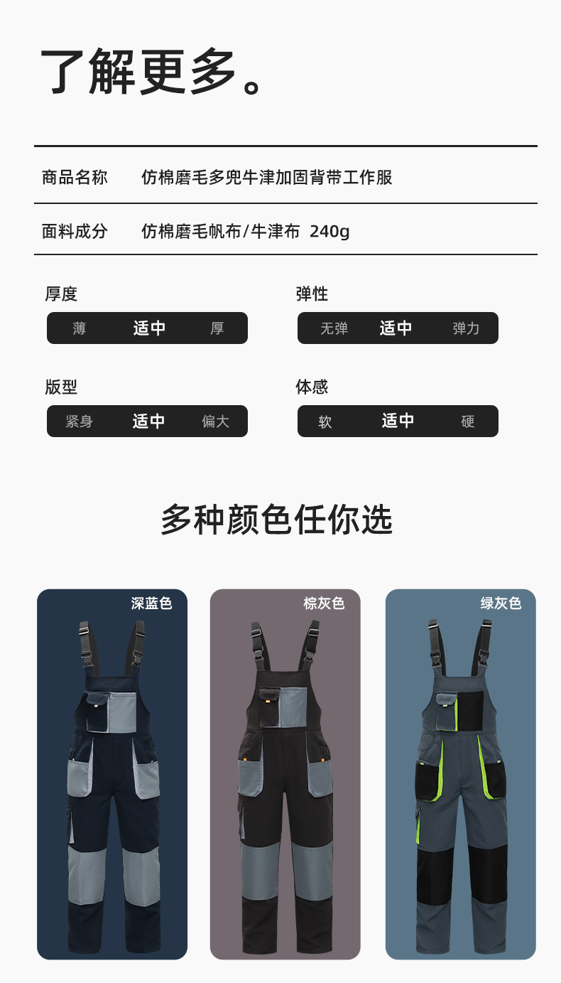 WF290 海源春秋背带工装男多兜牛津加固耐磨印LOGO机修连体厂服劳保服(图10)