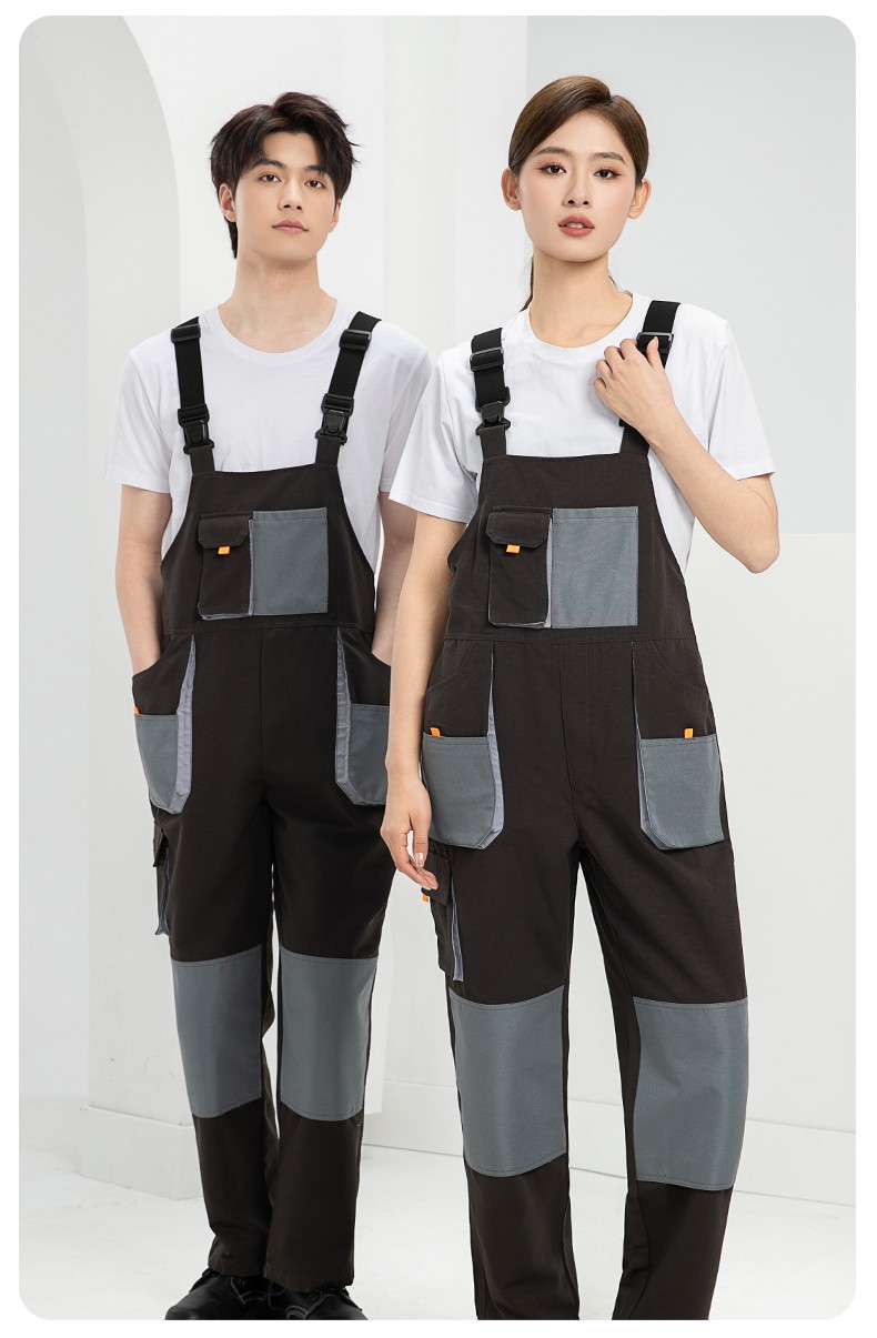 WF290 海源春秋背带工装男多兜牛津加固耐磨印LOGO机修连体厂服劳保服(图15)