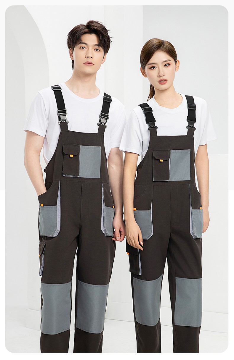 WF290 海源春秋背带工装男多兜牛津加固耐磨印LOGO机修连体厂服劳保服(图14)