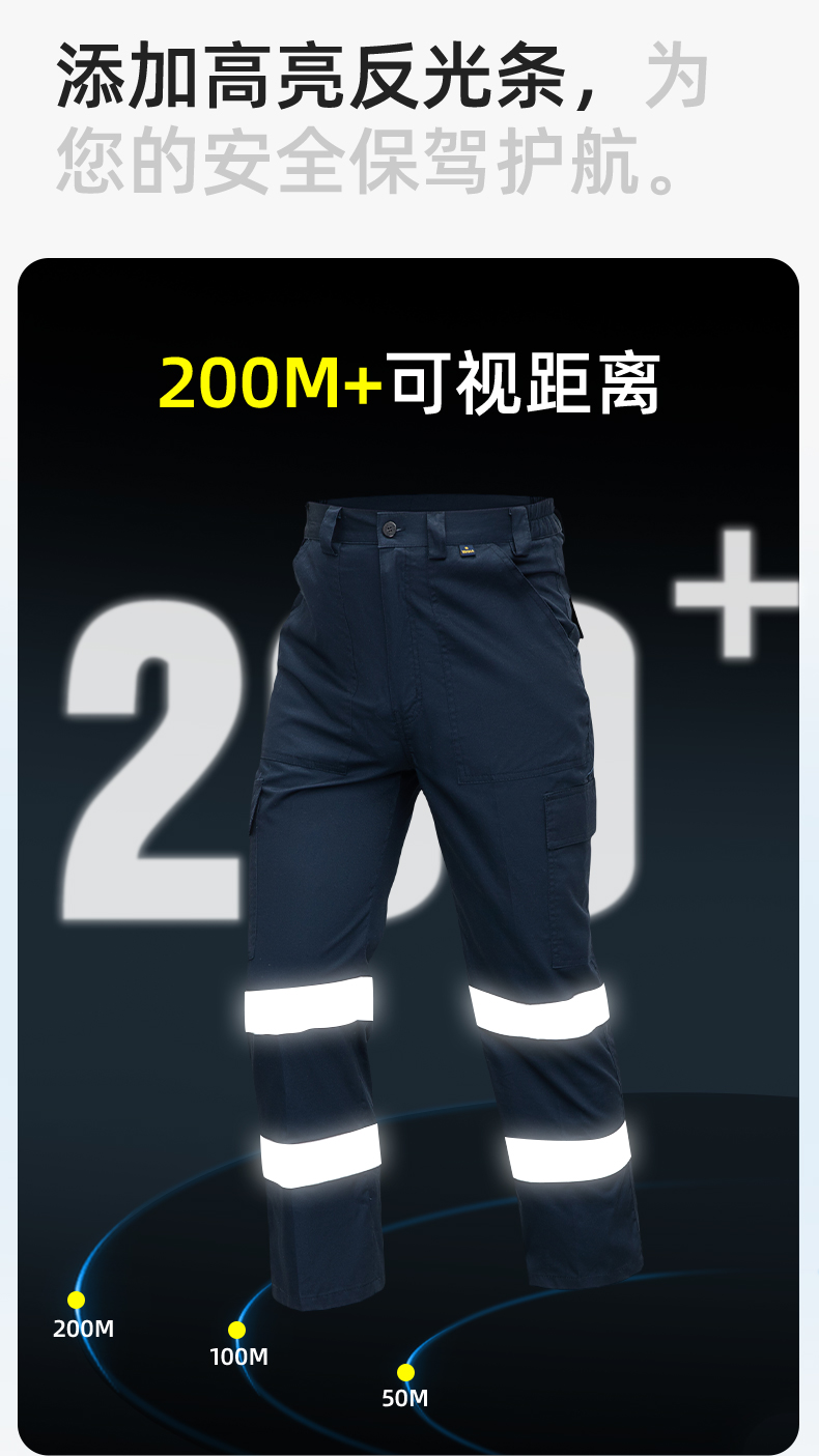 WQ2119X 夏季薄款纯棉反光条劳保工装裤男建筑工地宽松多兜多口袋大兜工作服裤子(图5)