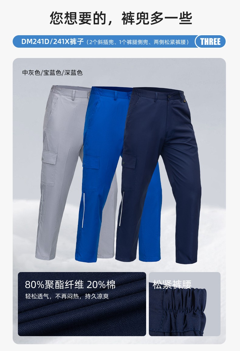 WQ2119X 夏季薄款纯棉反光条劳保工装裤男建筑工地宽松多兜多口袋大兜工作服裤子(图10)