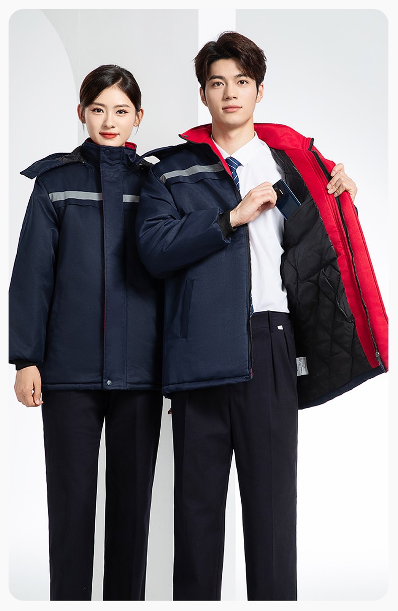 DM13-10ZC 冬季工作服定制加绒加厚保暖中长防寒冷库物业车间印绣字棉袄棉衣(图12)