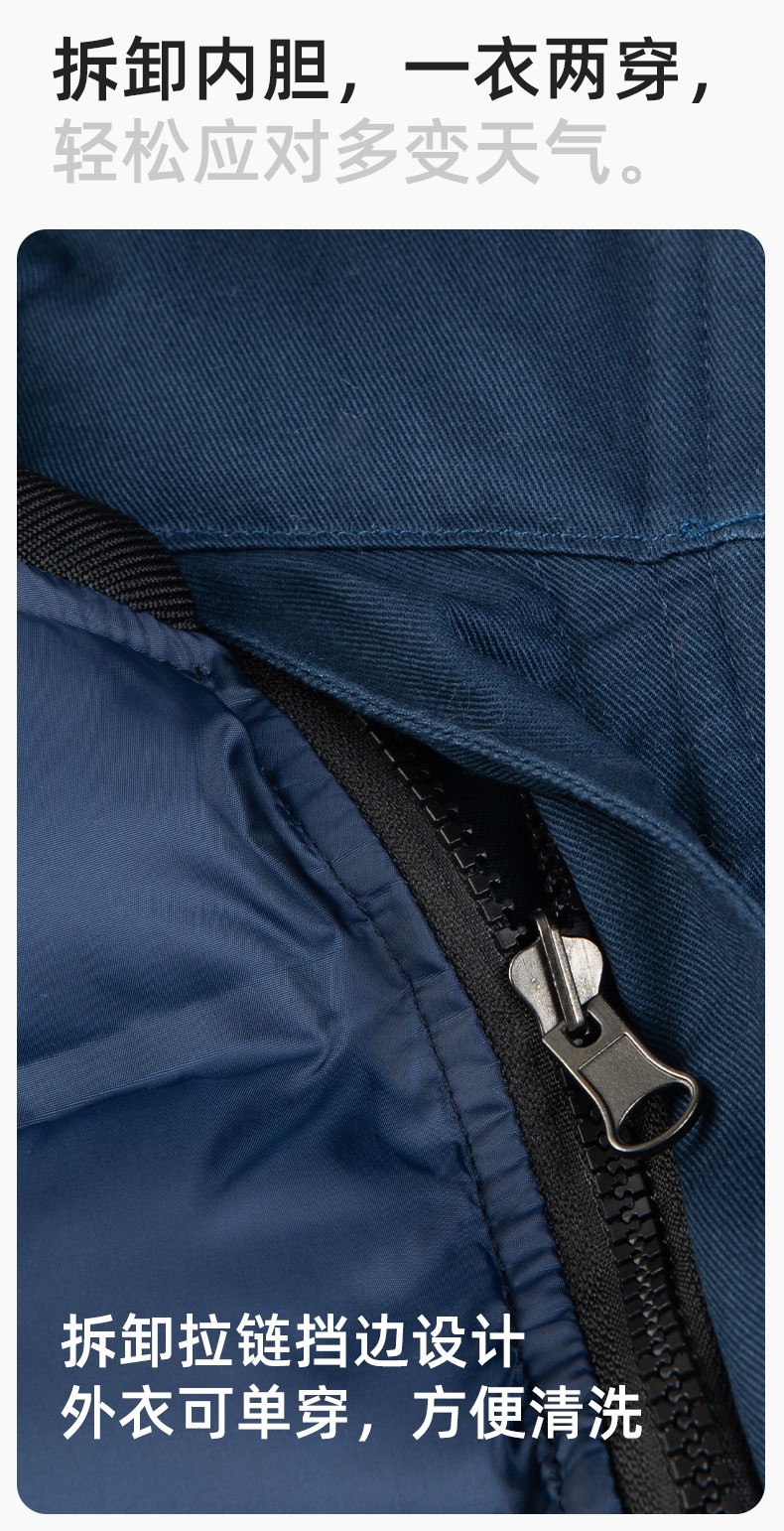 QM2320 纯棉可拆卸工作服棉服定制男加绒加厚保暖汽车维修厂劳保服棉袄(图6)