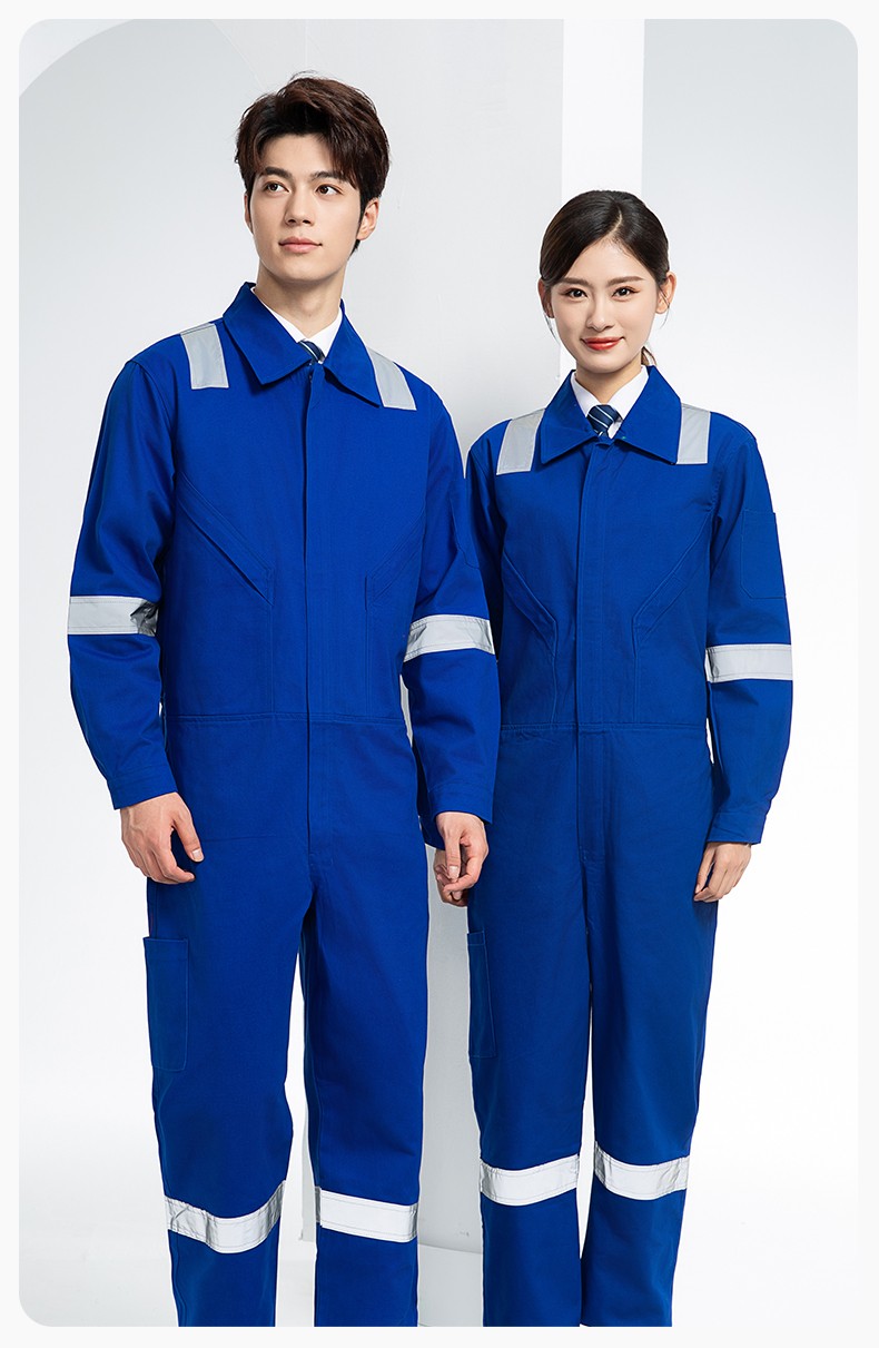 QM217 纯棉连体工作服套装男反光耐磨耐脏机修电焊工船厂海港定制劳保服(图12)