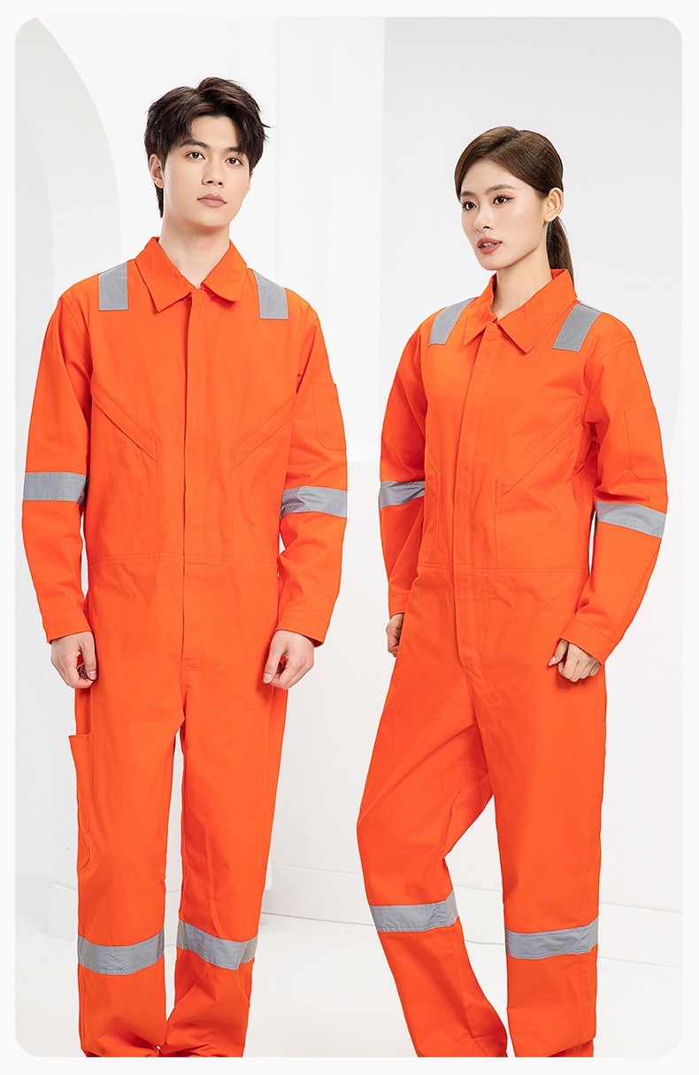 QM217 纯棉连体工作服套装男反光耐磨耐脏机修电焊工船厂海港定制劳保服(图14)
