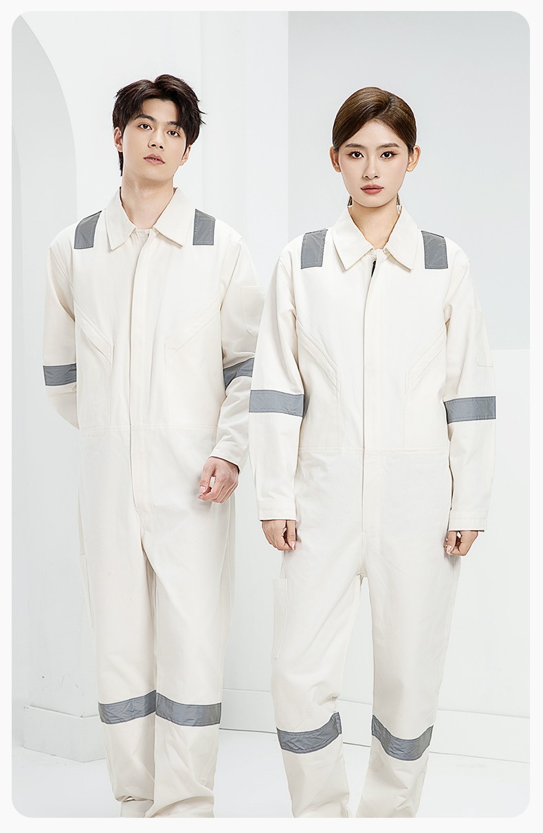 QM217 纯棉连体工作服套装男反光耐磨耐脏机修电焊工船厂海港定制劳保服(图16)