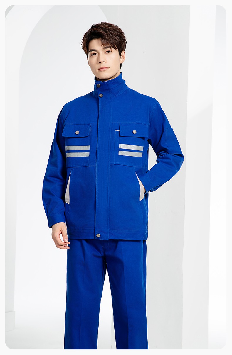 QM2112 纯棉工作服定制印字男春秋长袖耐磨工厂车间汽机修全棉反光劳保服(图12)