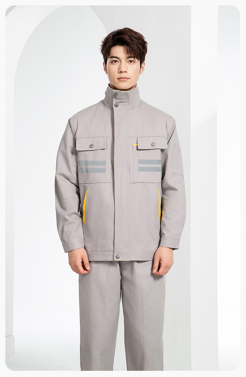 QM2112 纯棉工作服定制印字男春秋长袖耐磨工厂车间汽机修全棉反光劳保服(图14)