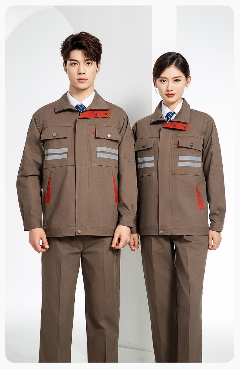 QM2112 纯棉工作服定制印字男春秋长袖耐磨工厂车间汽机修全棉反光劳保服(图15)