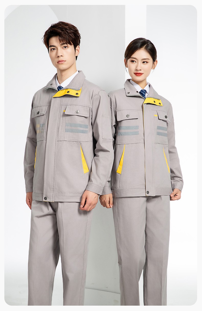 QM2112 纯棉工作服定制印字男春秋长袖耐磨工厂车间汽机修全棉反光劳保服(图13)