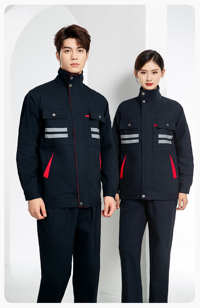 QM2112 纯棉工作服定制印字男春秋长袖耐磨工厂车间汽机修全棉反光劳保服(图19)