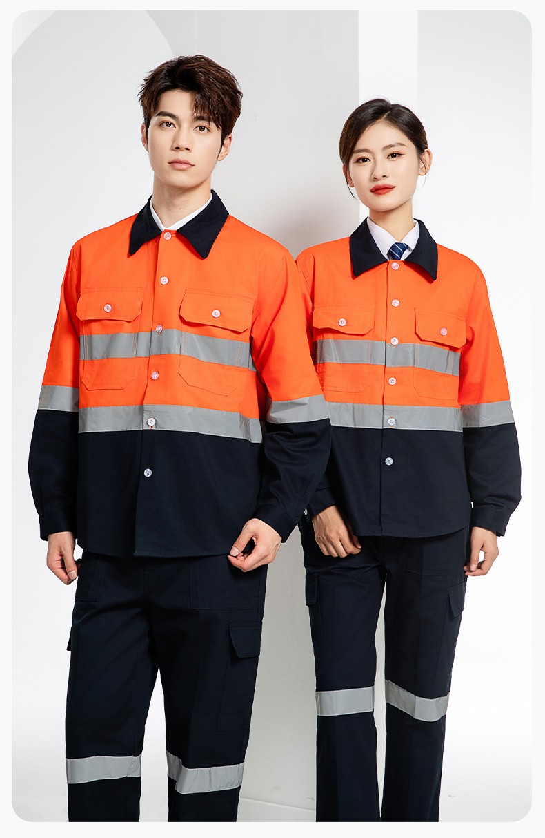 WQ2119 纯棉煤矿井下劳保工作服套装反光条建筑工地荧光黄橘衬衣衬衫(图14)