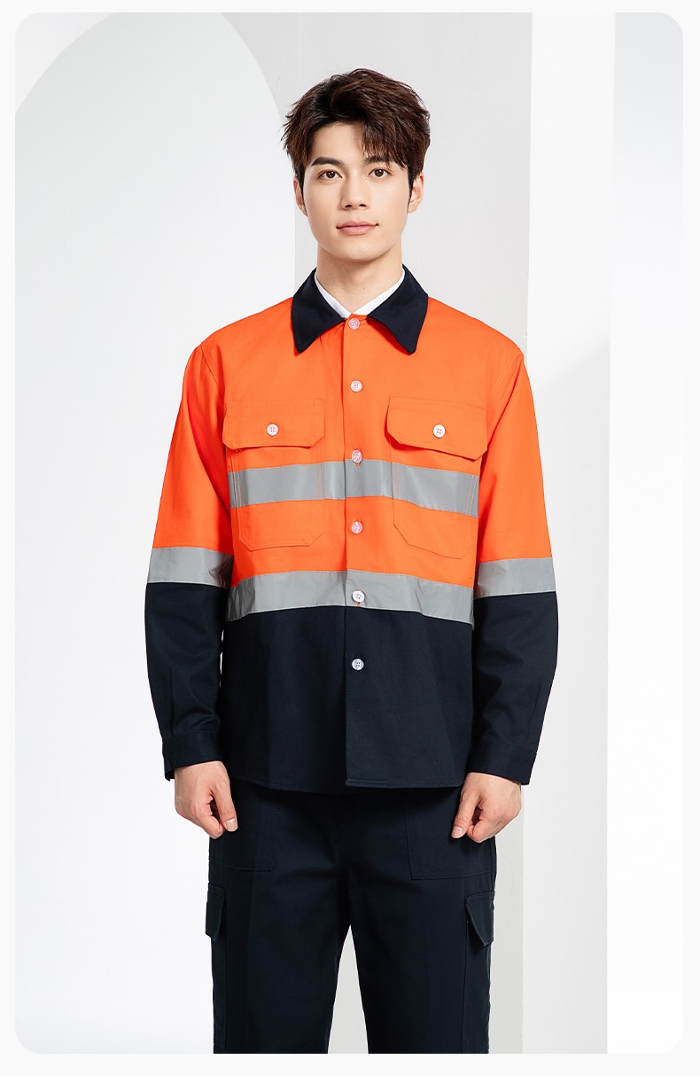 WQ2119 纯棉煤矿井下劳保工作服套装反光条建筑工地荧光黄橘衬衣衬衫(图13)