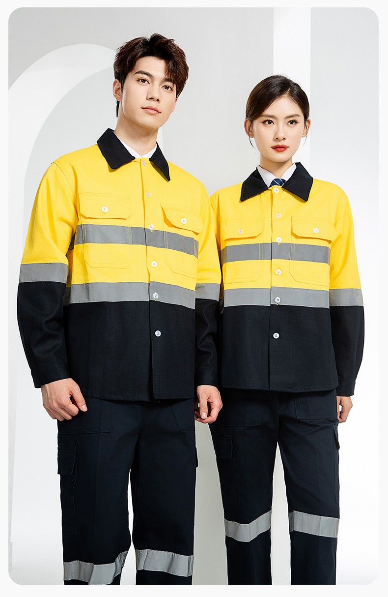 WQ2119 纯棉煤矿井下劳保工作服套装反光条建筑工地荧光黄橘衬衣衬衫(图15)