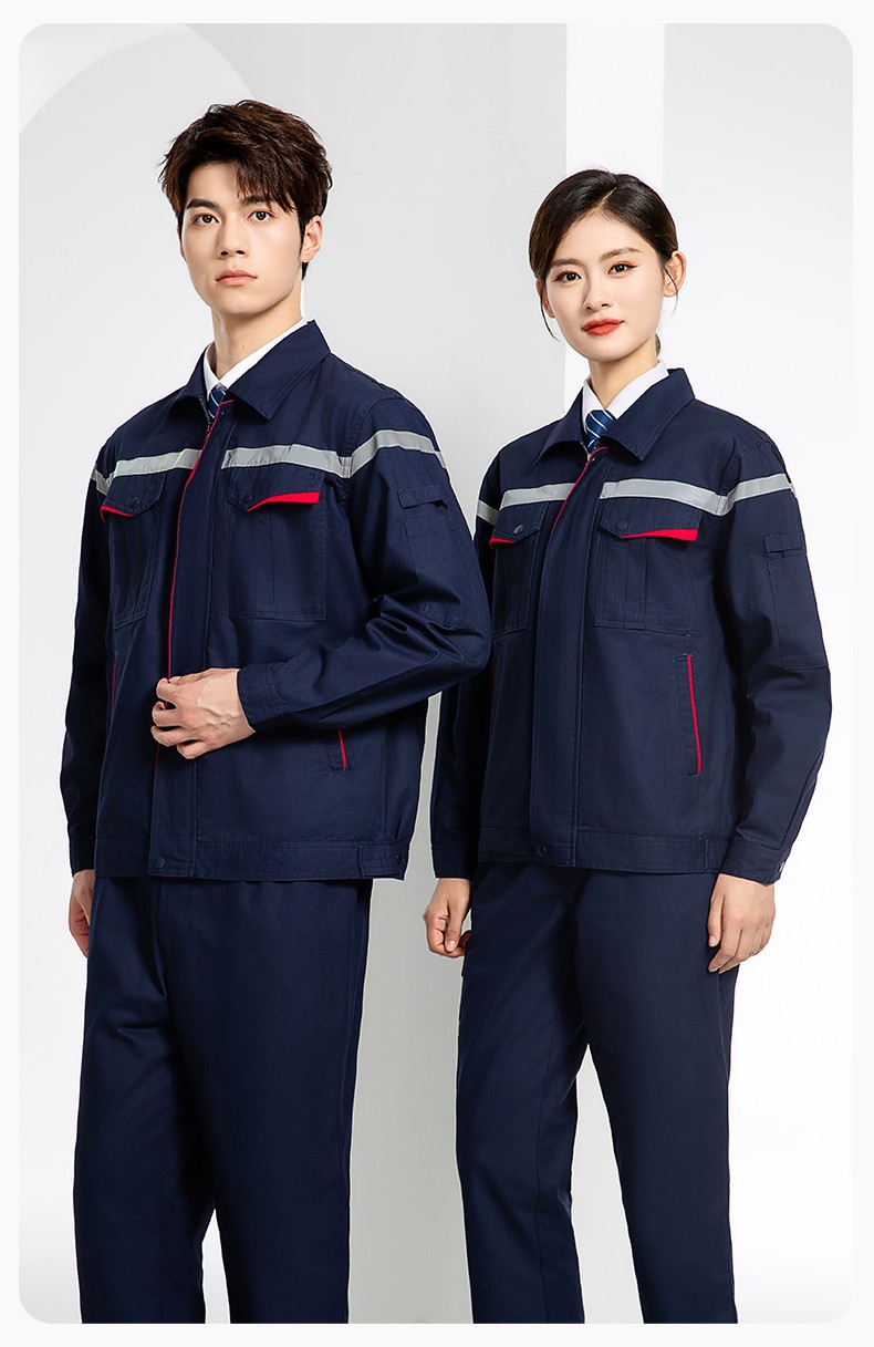 JC-160 春秋工作服劳保服套装男反光条电子化工厂服车间电工服工作服定制(图13)