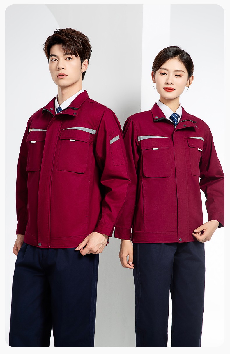 JC-H1810 春秋长袖工作服男反光条纯色电焊耐磨工装套装工厂车间汽修劳保服(图18)