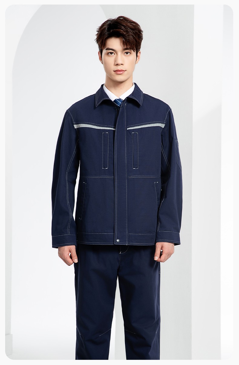 JC-3D05 春秋防撕裂长袖工作服套装长袖反光条电焊男加厚耐拉劳保服定制(图15)