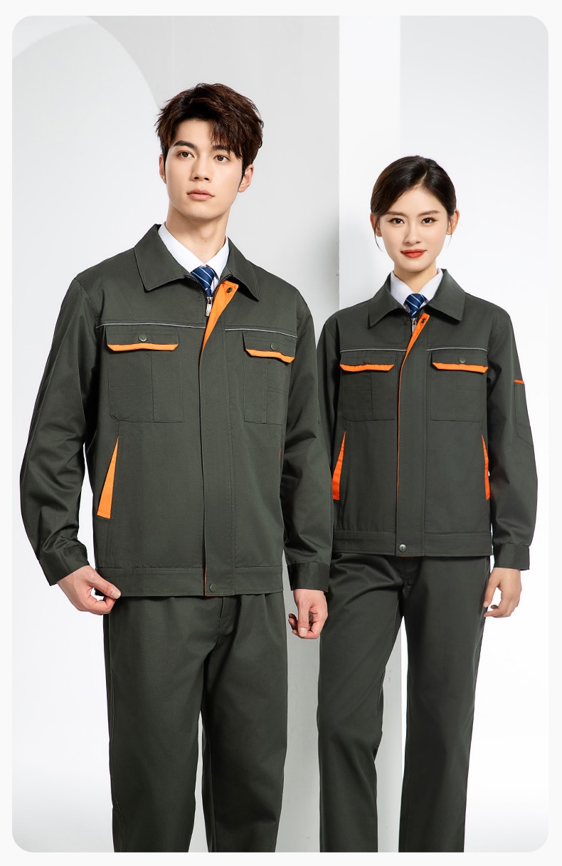 JC-102 春秋工作服套装印字定制CVC长袖上衣耐磨汽修工厂车间工装劳保服(图14)