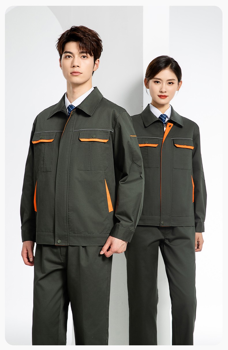 JC-102 春秋工作服套装印字定制CVC长袖上衣耐磨汽修工厂车间工装劳保服(图13)