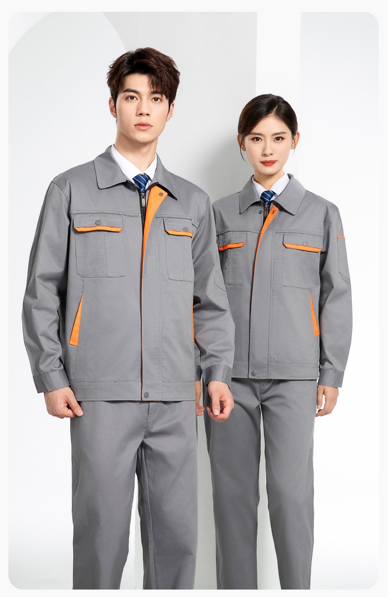 JC-102 春秋工作服套装印字定制CVC长袖上衣耐磨汽修工厂车间工装劳保服(图17)