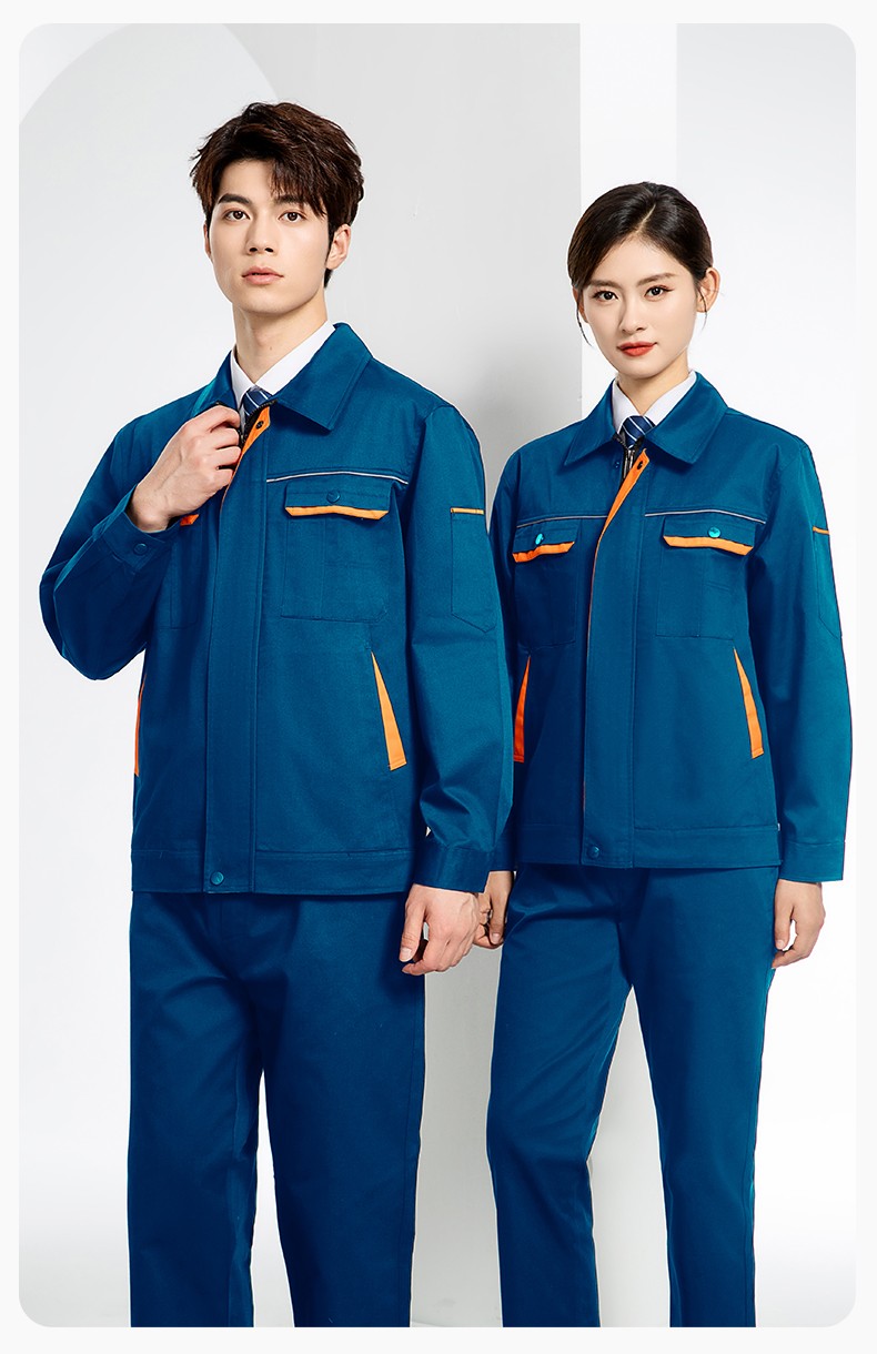 JC-102 春秋工作服套装印字定制CVC长袖上衣耐磨汽修工厂车间工装劳保服(图20)