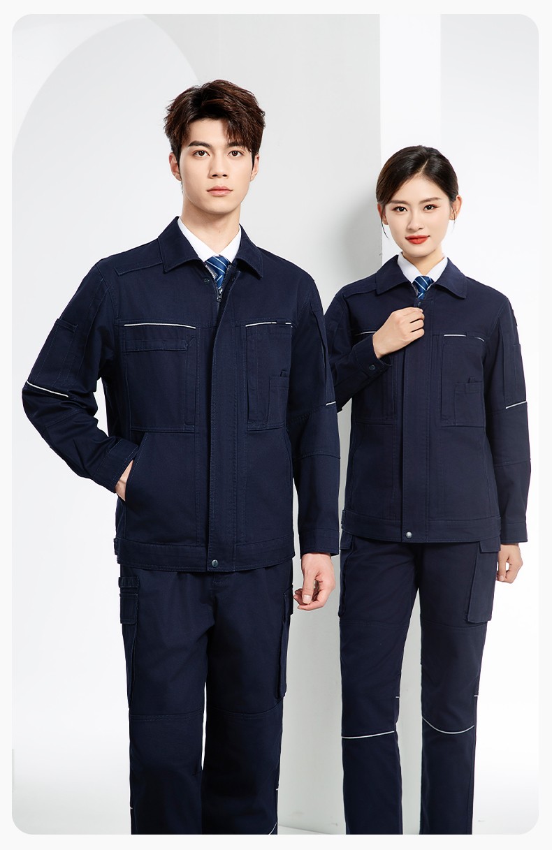 JC-3D07QM 纯棉工作服定制男春秋长袖工装印字工厂车间机修全棉反光劳保服(图13)